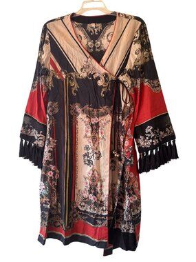 Ethnic By Outfitters Womens Floral Wrap Dress With Tassel Sleeves Bohemian M